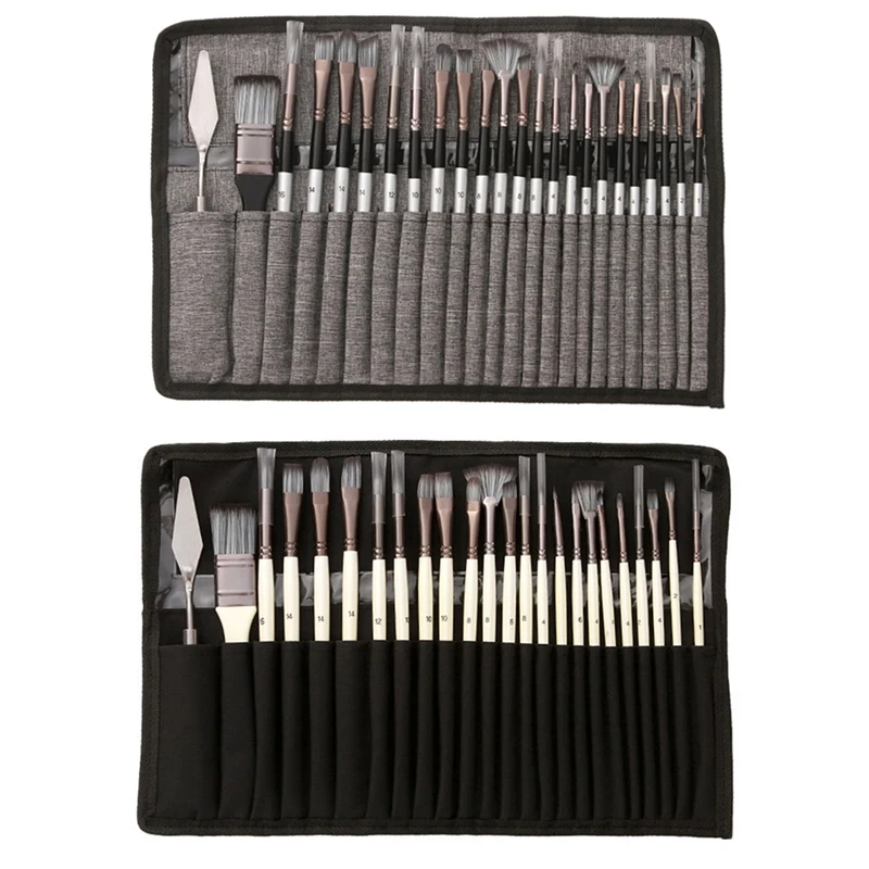 

24 Pcs Nylon Hair Watercolor Paint Brush Wooden Handle Scrubbing Scraper Acrylic Painting Art Brushes Supplies
