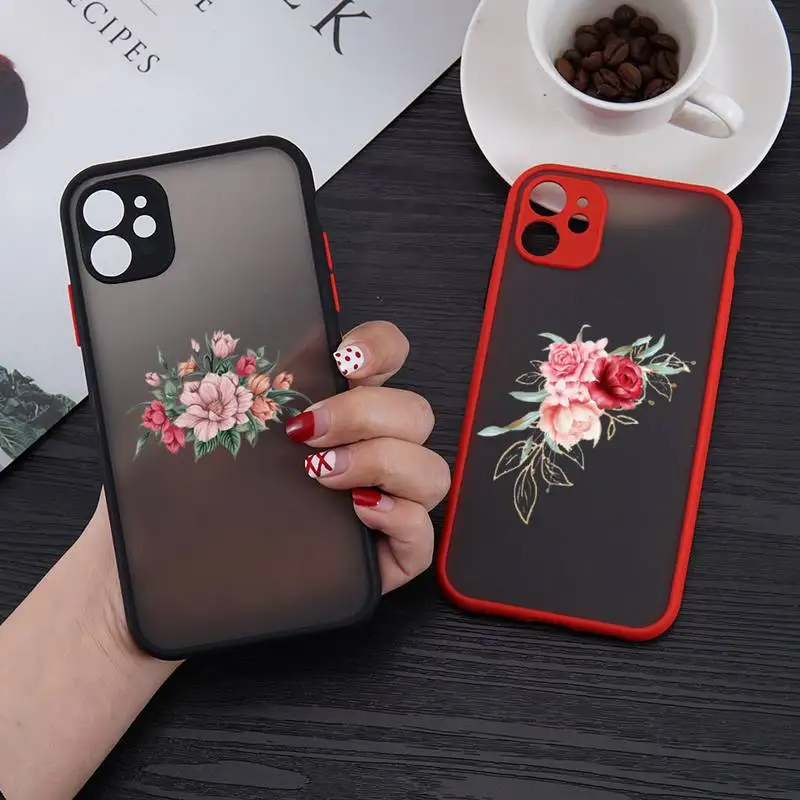 

Aesthetics Graphic Rose flowers Phone Case matte transparent For iphone 7 8 11 12 plus mini x xs xr pro max cover