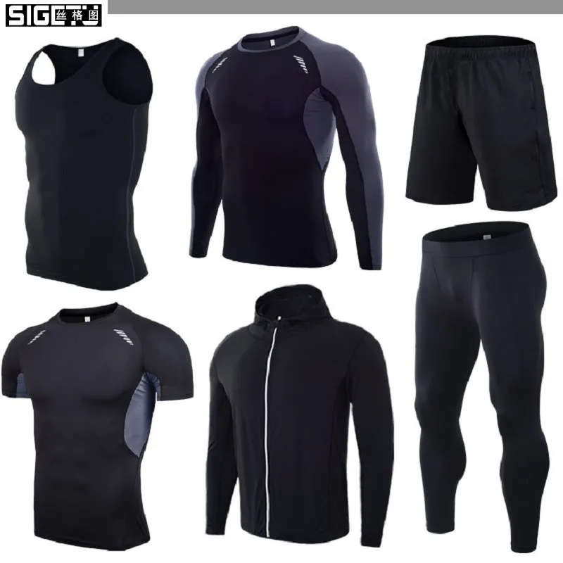 Мужской спортивный костюм 6 шт./партия комплекты для спортзала компрессионный