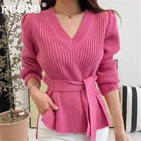 solid red knit summer and autumn sweater vest v neck pullover casual home sweatshirts full sleeves with belt loops
