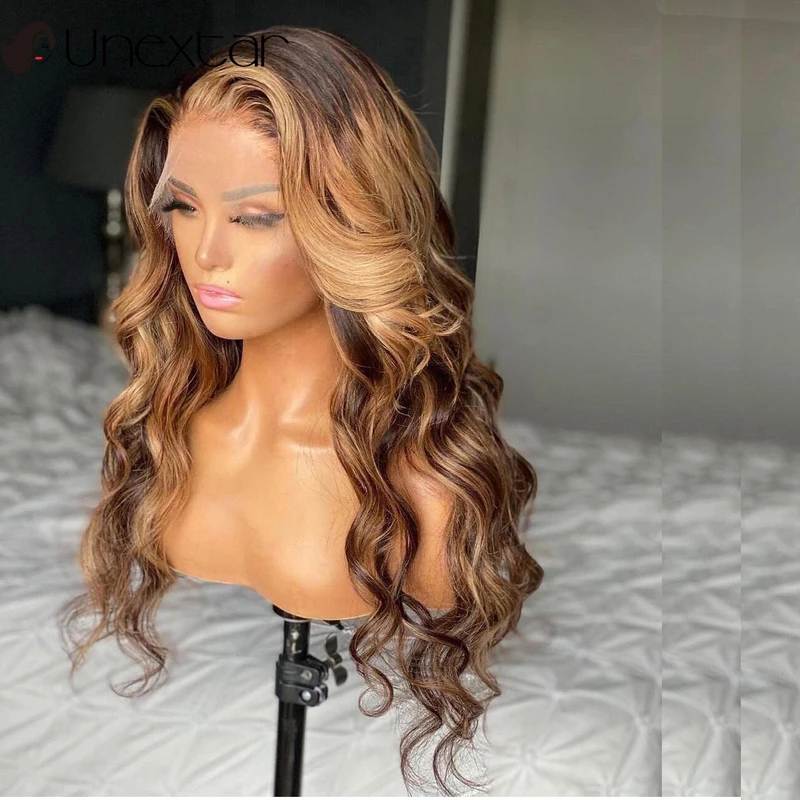 

Unextar Highlight Blonde Lace Part Wig Human Hair 13X4 Brazilian Honey Blonde 180% Ombre Human Hair Wigs For Women Left Part