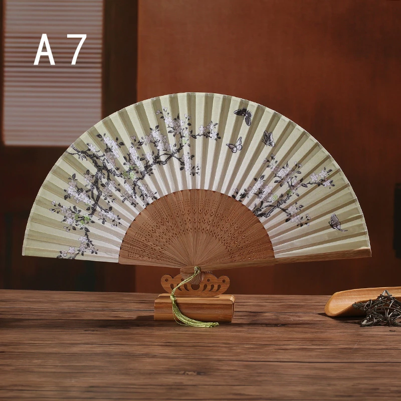 Летний винтажный цветочный принт бамбуковый складной ручной Шелковый веер в