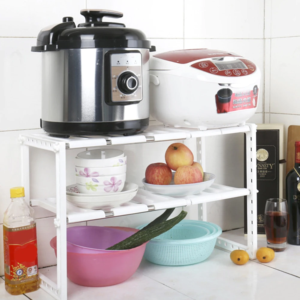 

Double Layer Stainless Steel Under Sink Adjustable Extendable Storage Rack Multifunction Holder Dishes Organizer Bowl Floor Type