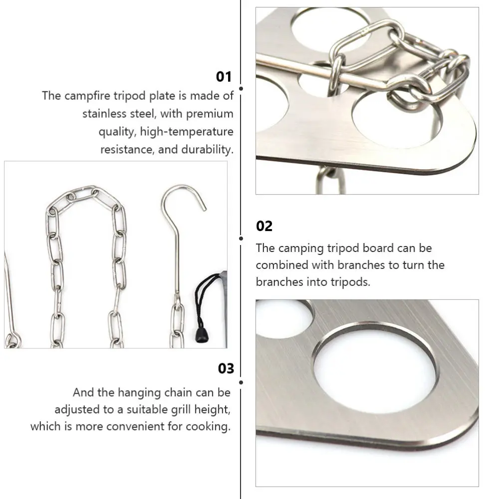 

1 Set/3pcs Campfire Cooking Set with Tripod Board Adjustable Chain and Bag