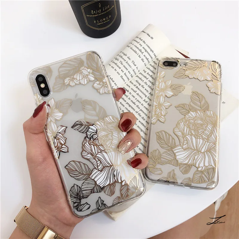 Чехол для телефона LOVECOM Gold Bronzing Flower Leaf iPhone 12 Mini 11 Pro Max XR XS 7 8 Plus X Мягкий силиконовый