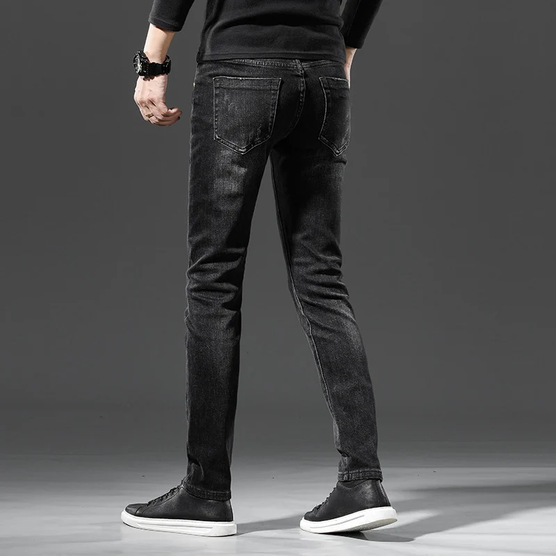 

Luren 2021 Spring Foreign Trade New Printed Black Jeans Men Fashion Slim Fit Skinny Denim Jeans Korean Casual Style Pants