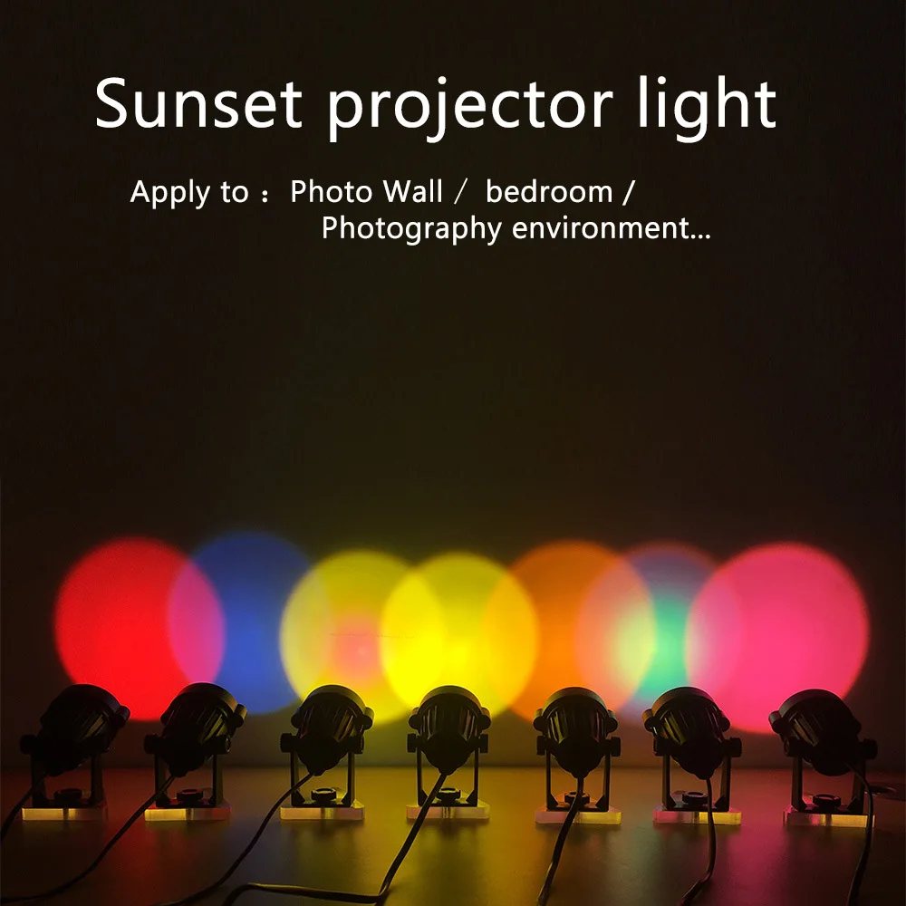 

Sunset Projector Lamp USB Rainbow Atmosphere Led Night Light Bedroom Coffe Shop Background Wall Decor Sun Projection Table Lamp