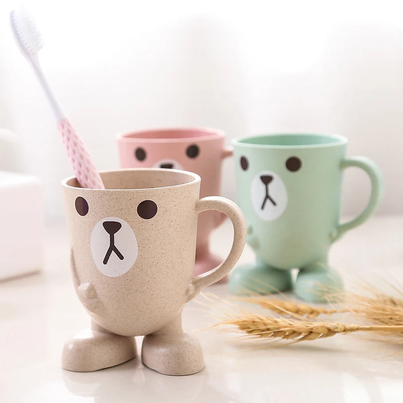 

1Pc Bathroom Tumbler Mouthwash Cup Wheat Straw Cartoon Animal Toothbrush Cup Portable Toothbrush Holder Cup Bathroom Suppliers