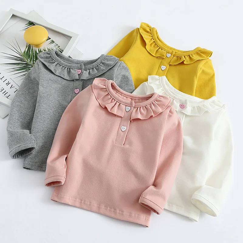 

2021 New Arrival Kids Clothes Autumn and Spring Girls T-shirt Solid Color Long Sleeves Children Clothing Toddler Girl Clothes