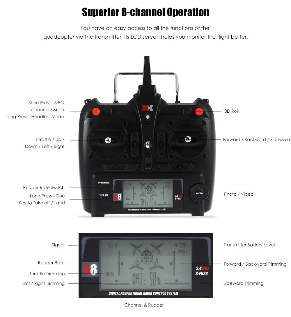 Дрон XK X300-F RTF 5,8G FPV 720P HD 2,4 GHz 8CH 6-axis Gyro оптическое позиционирование потока воздушный пресс удержание высоты
