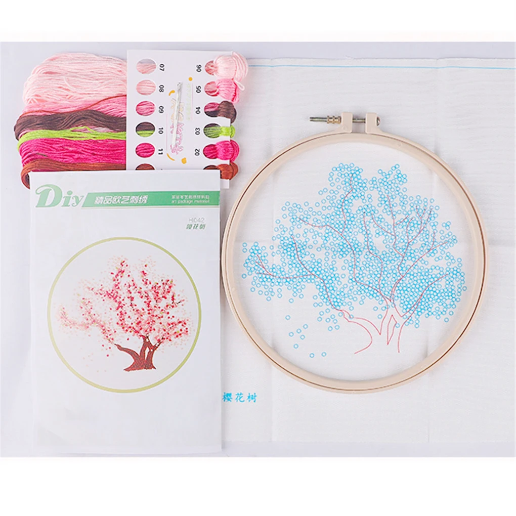 

DIY Stamped Embroidery Starter Kit with Flowers Plants Pattern Embroidery Cloth Color Threads Tools Kit