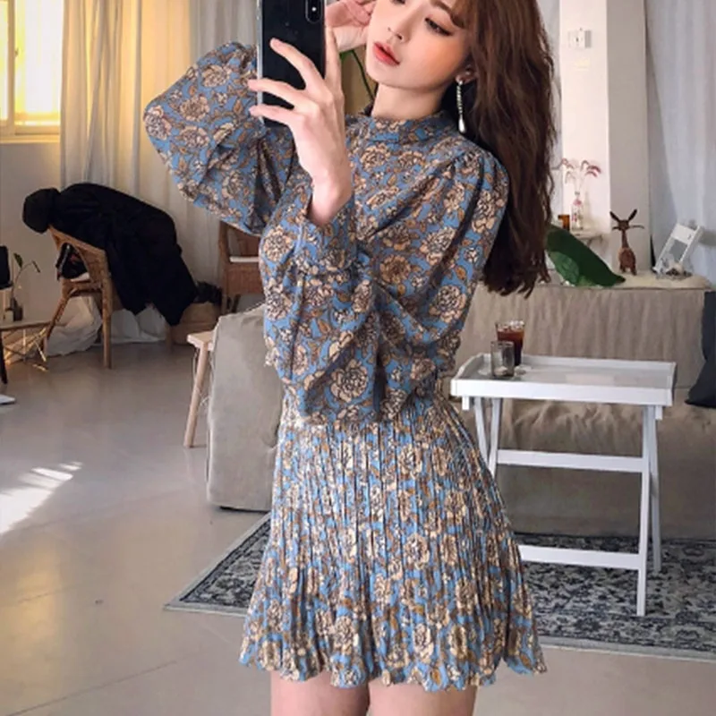 Женский комплект из 2 предметов шифоновая блузка с цветочным принтом и