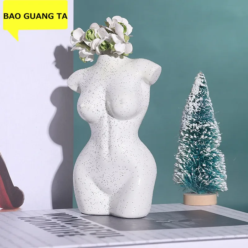 

BAO GUANG TA Resin Body Abstract Art Flower Vase Nude Female Sculpture Bust FlowerPot Flower Arrangement Home Decorations R5495
