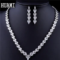 huami stud earrings women nacklace fine jewelry sets aaa cubic zirconia white gold color brides wedding nacklace earrings sets