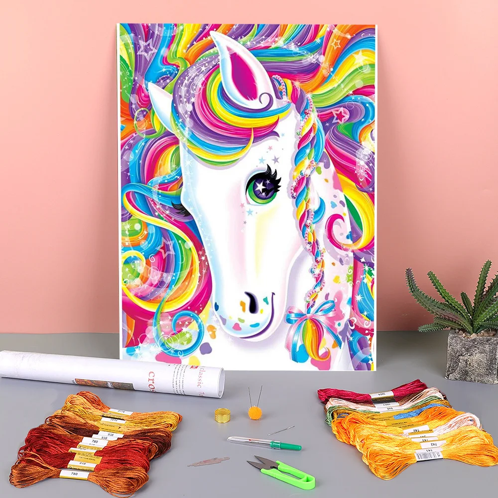 

Вышивка крестиком 11CT с принтом единорога, набор для рукоделия, нитки DMC для шитья, ручная работа, домашние украшения