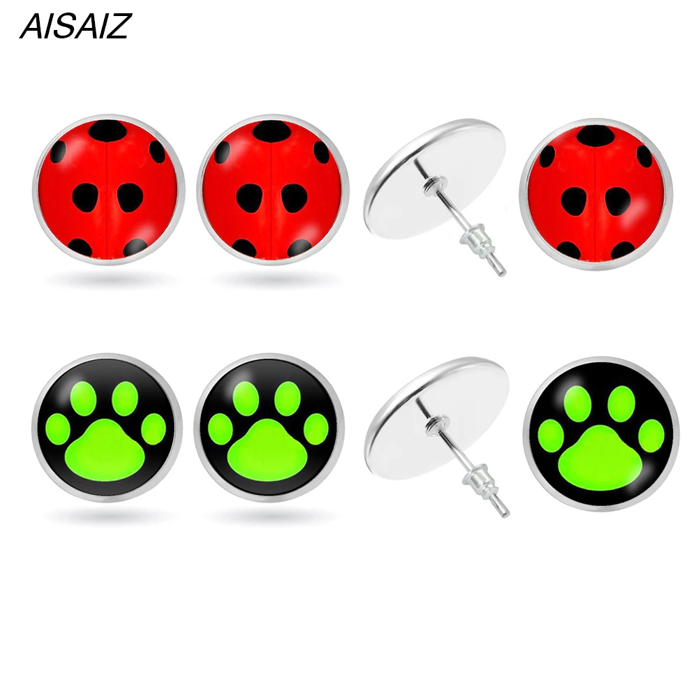 10pair/lot Hot Stud Earrings glass Circle Animal for Girls Cat Anime Jewelry Christmas gift | Украшения и аксессуары