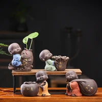 tea set accessories ceramic tea pets decoration small buddha statue monk doll desktop flower pot hydroponic plant decoration