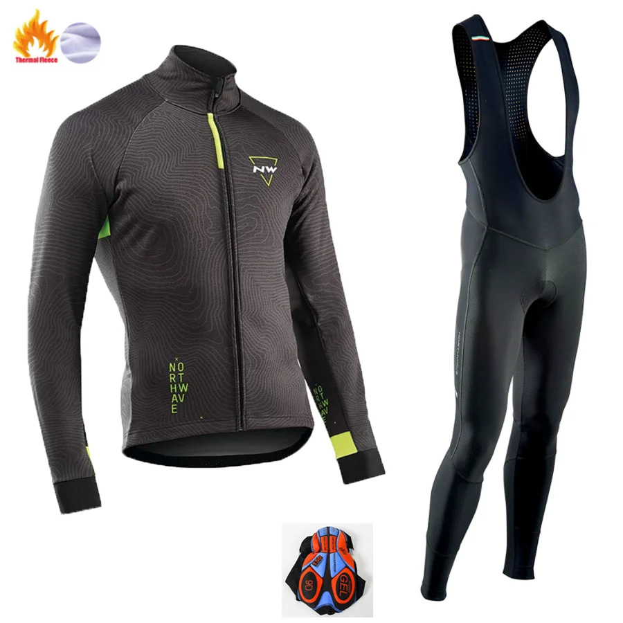 NW North Wave Ciclismo Джерси Pro зимнее Велосипедное снаряжение теплый шерстяной костюм с длинным рукавом набор велосипедных костюмов набор для езды на велосипеде - Цвет: Fleece long sleeve