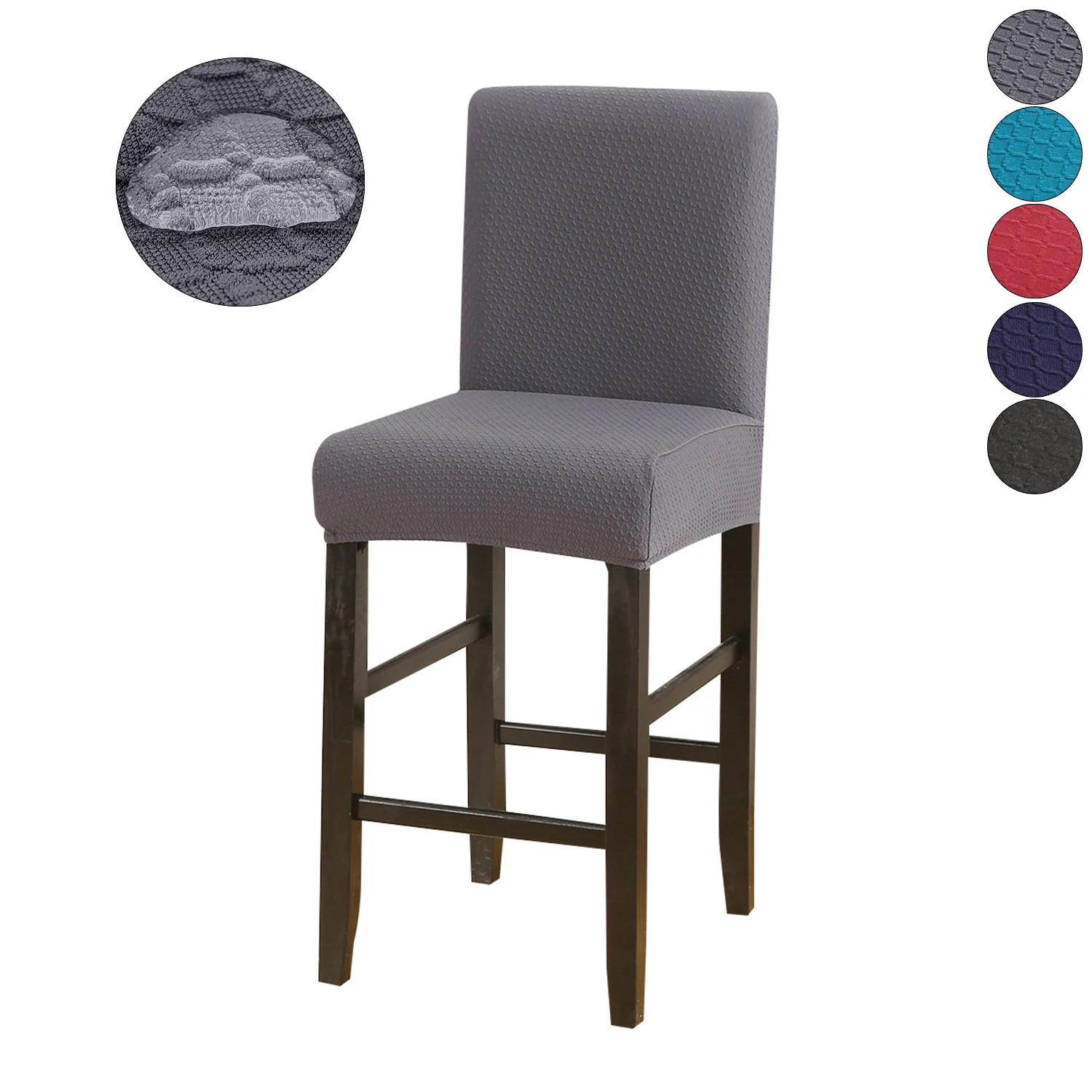 

Weave Jacquard Dining Chair Covers Waterproof Short Back Seat Slipcover Spandex Stretch Bar Stool Cover Home Counter Decor D30