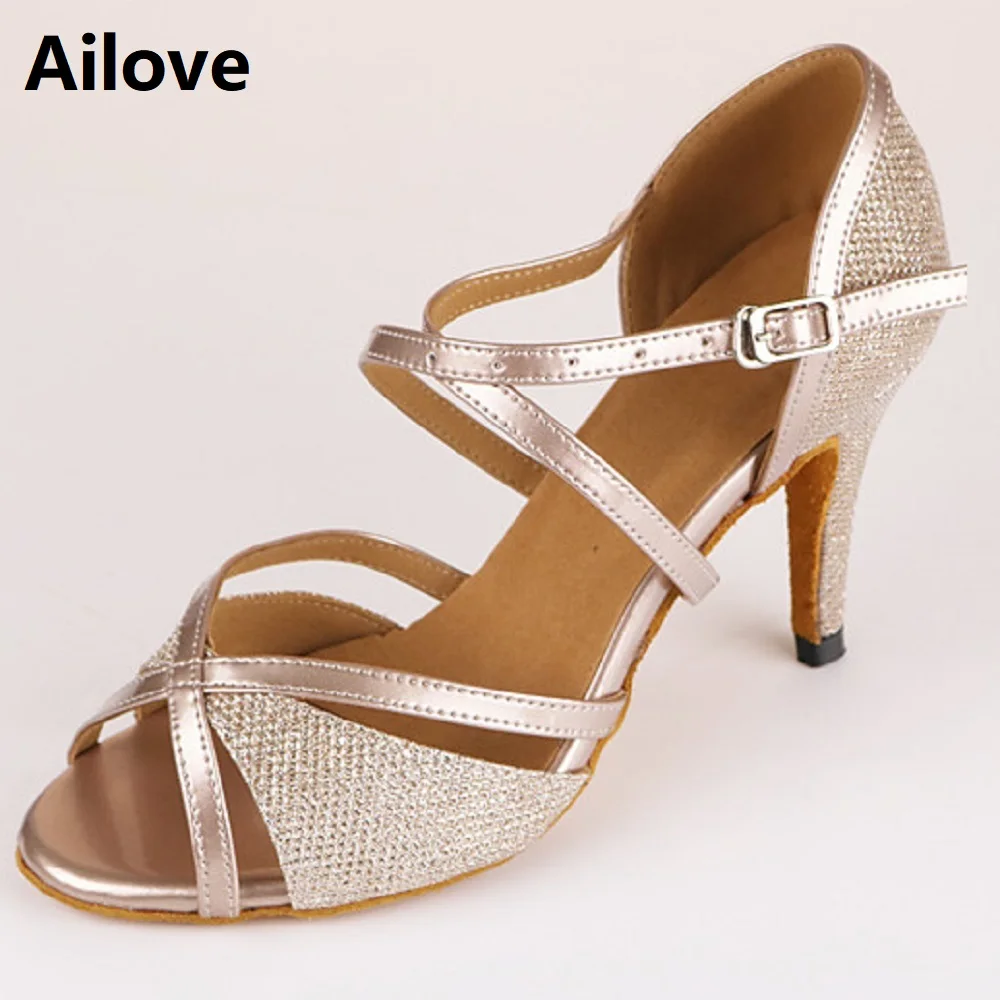 New Women Gold Glitter Salsa Ballroom Tango Dance Shoes Latin Dance Dancing