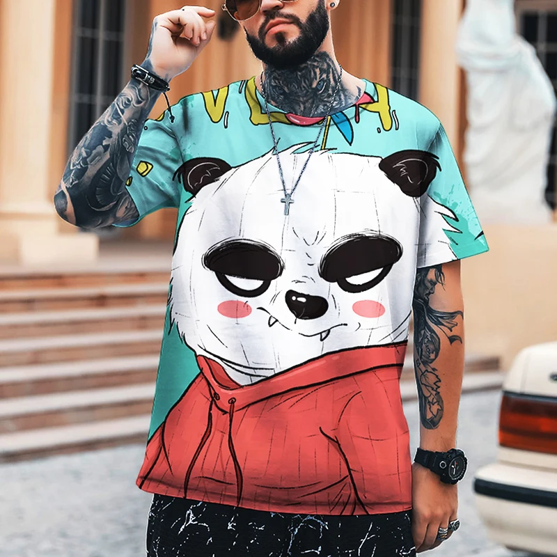 

KYCK Men's Shirt Flat Animal World Grey Head Chinese Kung Fu Panda 3D Printed Top Round Neck T-Shirt Oversized 9XL