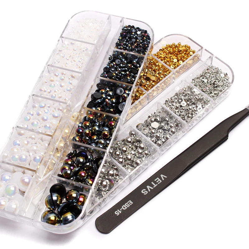 Упаковка в 6 коробок с полукруглыми жемчужинами разных цветов для декоративных