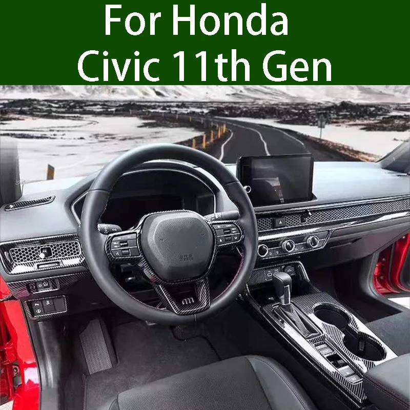

Car Steering Wheel Button Decoration Sticker Carbon Fiber Style For Honda Civic 11th Gen 2022 Interior Modification Accessories