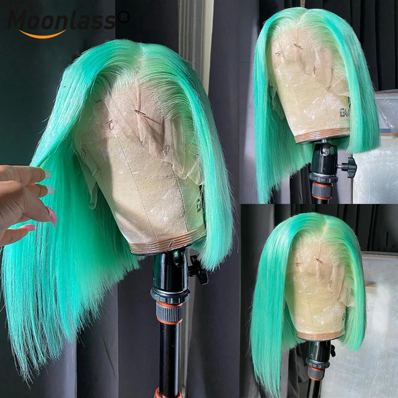 

Mint Green Short Bob Lace Front Human Hair Wigs For Women Brazillian Bob Wigs HD Transparent Lace Front Wig Purple Short Bob Wig