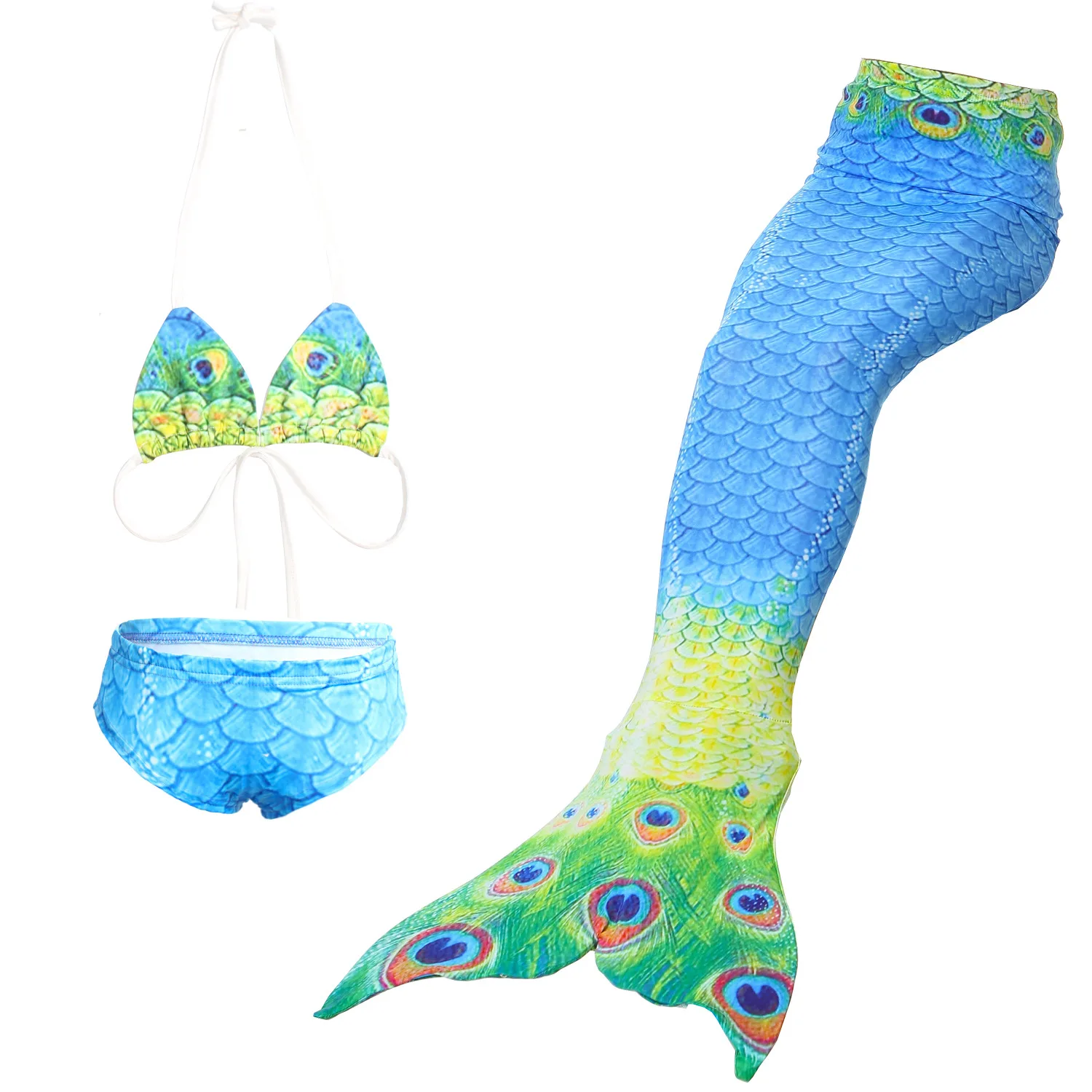 3PCS SET NO MONOFIN Купальный костюм русалки для девочек с хвостом/без монофина; Карнавальный костюм для детей с хвостом русалки Ариэль; детский купальный костюм для костюмированной вечеринки - Цвет: 3PCS SET NO MONOFIN