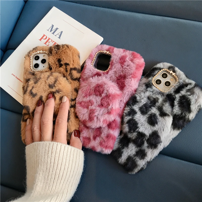 Милый теплый плюшевый зеркальный телефонный чехол для Samsung s8 s9 s10 pro plus note 8 9 10 J3 J4 J6 J8 2018 леопардовый меховой мягкий задний кожух.