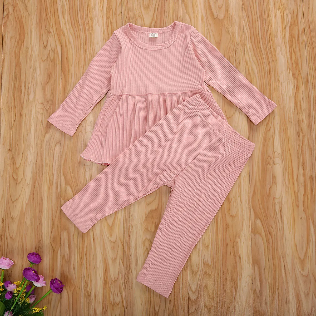 

Toddler Baby Girls Boys Clothes Newborn Knitted 2pcs Sleepwear Ruffles Top Sweater+Pants Trouser Kids Infant Breathable Outfits