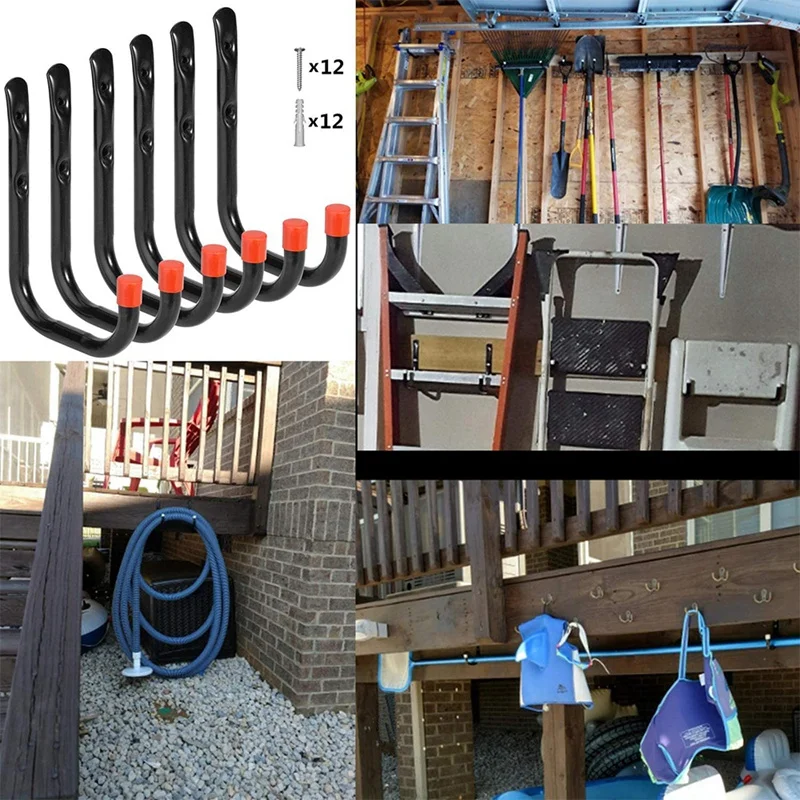 

4Pcs Large Heavy Duty Storage Hanging Hooks,Durable Wall Mounted Brackets Hook for Home Garage/Bike/Ladder