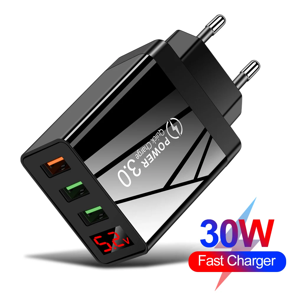 

30W mobile phone charger fast charging 3.0 mobile phone charger 3 USB LED display iPhone 11 Samsung Huawei mobile phone charger