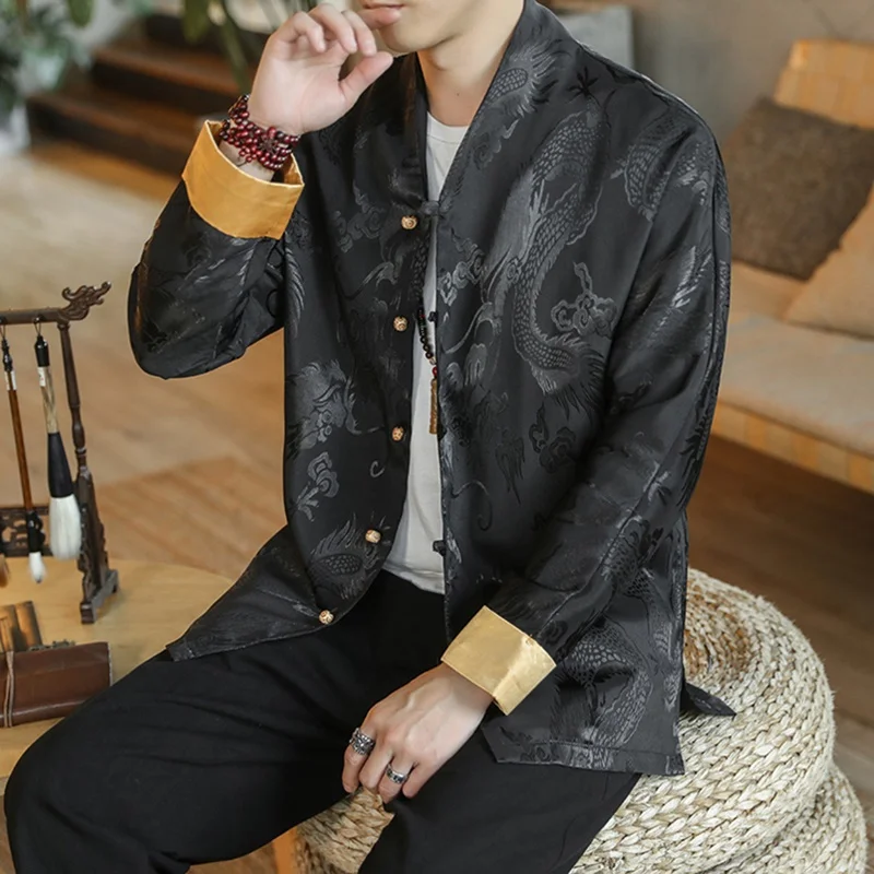 Традиционная одежда Тангсуйт 2021 года Рубашка с китайским драконом для мужчин Куртка Одежда Кунг-фу Чиффоновая блузка для мужчин 0641 на.