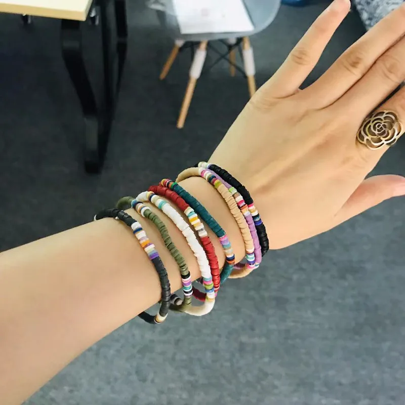 Bff Boho Cowrie ракушки браслеты для женщин аксессуары из полимерной глины веревочная