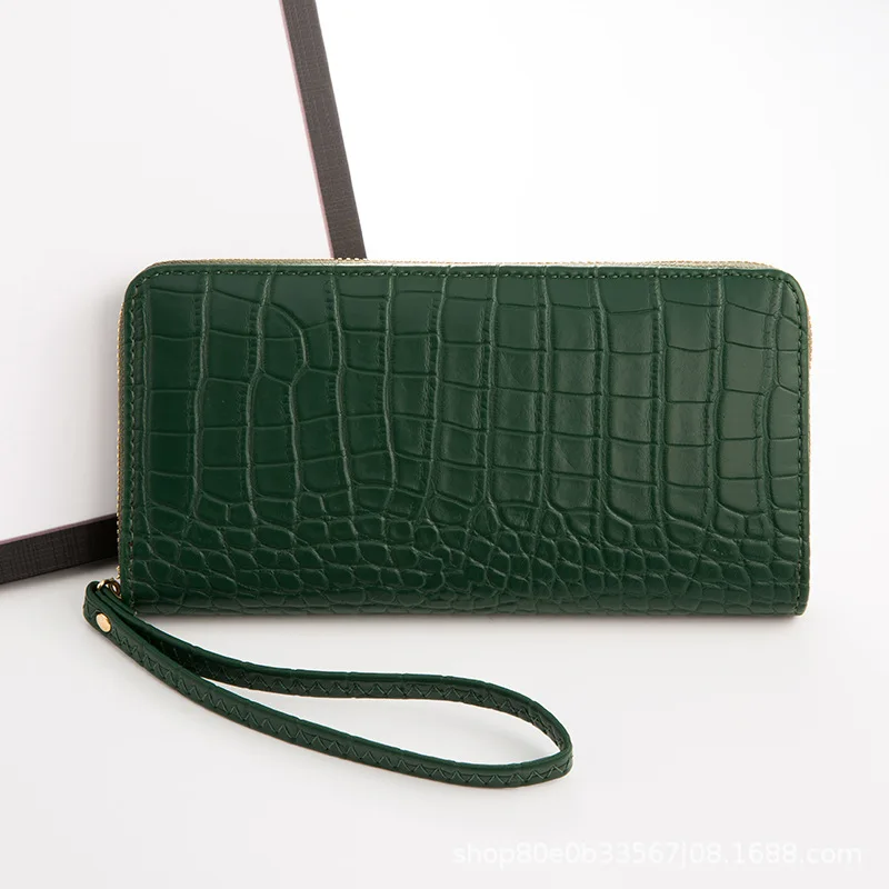 

Women's Crocodile Pattern PU Leather Zipper Clutch Wallet Female Large Capacity Coin Purse Ladies Wristband Simple Card Holder