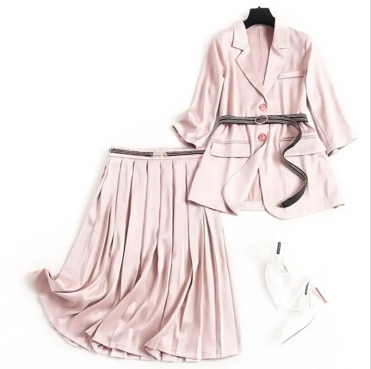 2021 for European Spring and American women's wear single breasted jacket with seven-point sleeves Pleated skirt Fashion suit
