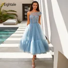 Элегантные детские синие платья для выпускного вечера с одним открытым плечом, вечернее платье в арабском стиле, Тюлевое платье с оборками для девушек, платье знаменитости на выпускной, 2021