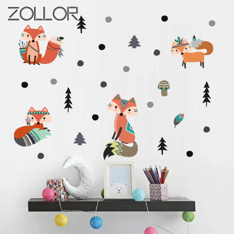 

Zollor Tribal Indian Style Fox Pine Trees DIY Wall Sticker Living Room Kids Room Nursery Mural Decal Cabinet Window Door Sticker