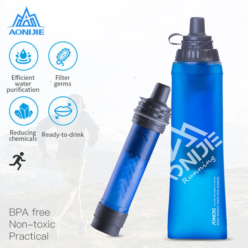 

AONIJIE Filtered Water Bottles 440ml Soft Flask Hydration Water Bladder With Safe Hydration Filter For Running Hiking SD25
