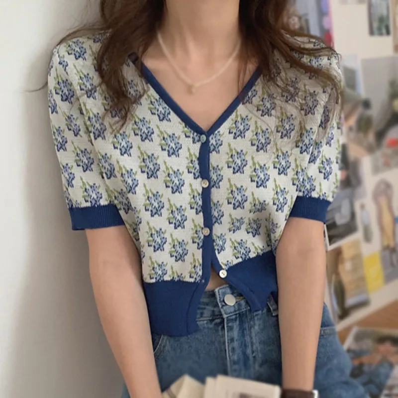 

Streetwear Women Ladies Short Sleeve Top Floral Printed Ruffle T-shirt Female Tank Tops