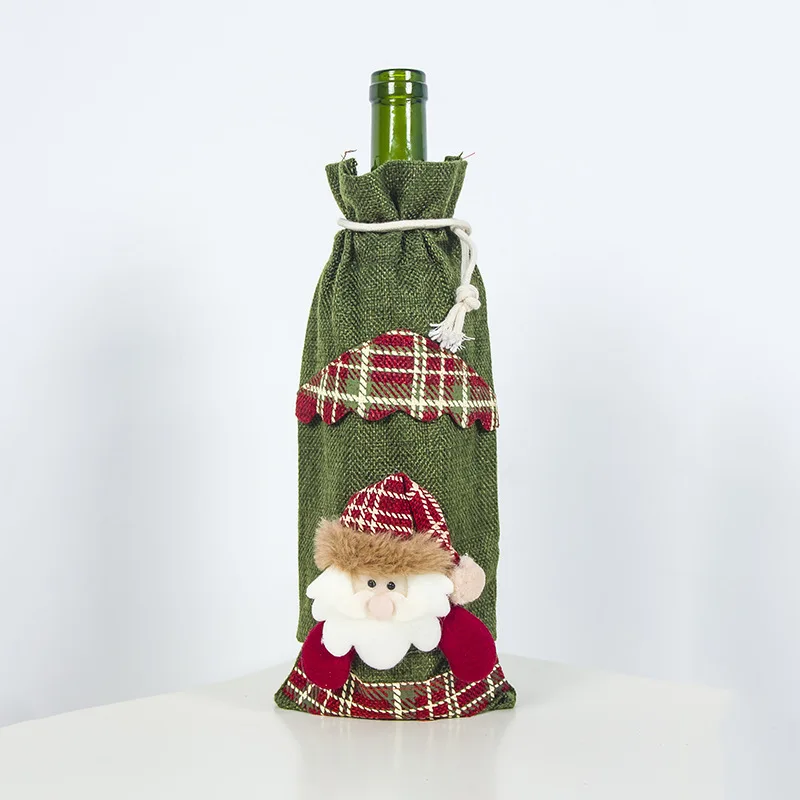 green santa Рождественский Декор для дома, Рождественский винный чехол для бутылки с Санта Клаусом, оленем, бутылка, одежда для кухни, Новогоднее украшение - Цвет: green santa