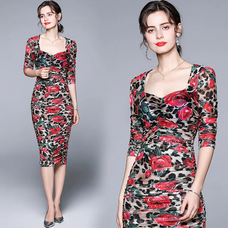 Платье женское с квадратным вырезом сарафан молнией на спине завышенной талией