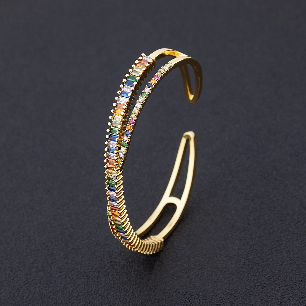 

Cross Design Opening Bracelet Jewelry Fashion Accessories Rainbow Crystal Charm Cuff Bangles For Women Girls Birthday Gifts