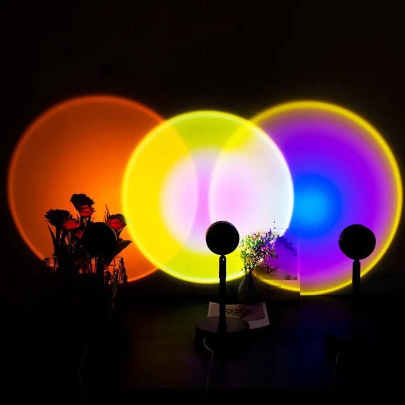 

USB Rainbow Sunset Projector Lamp Atmosphere LED Night Light for Home Bedroom Coffee shop Background Wall Decoration Gift Lamp