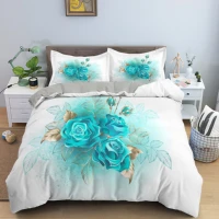blue rose floral bedding sets duvet cover bedclothes twinqueenking size for kids bed room for kids girls beding