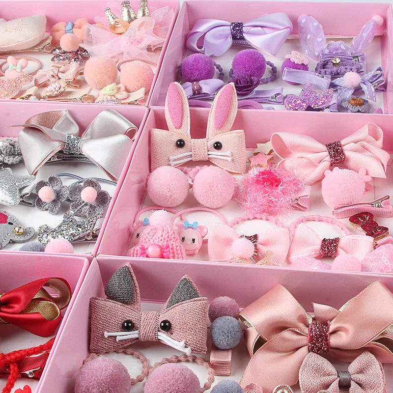 

18 Pcs/Set Children Cute Hair Accessories Set Baby Fabric Bow Flower Hairpins Headwear Hair Ring Girl Princess Head Jewelry Gift