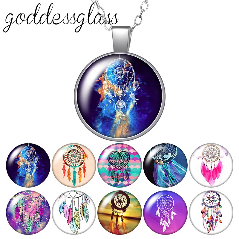 Красота перья Ловец снов красочный круглый стеклянный кабошон