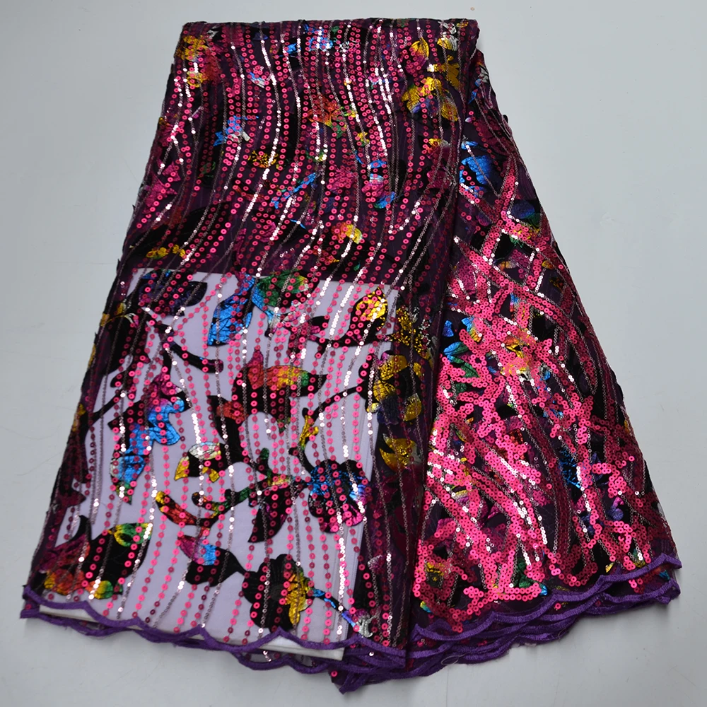 

2021 New Design French Sequins Net Lace Fabrics High Quality Women Party Dress Beautiful Design