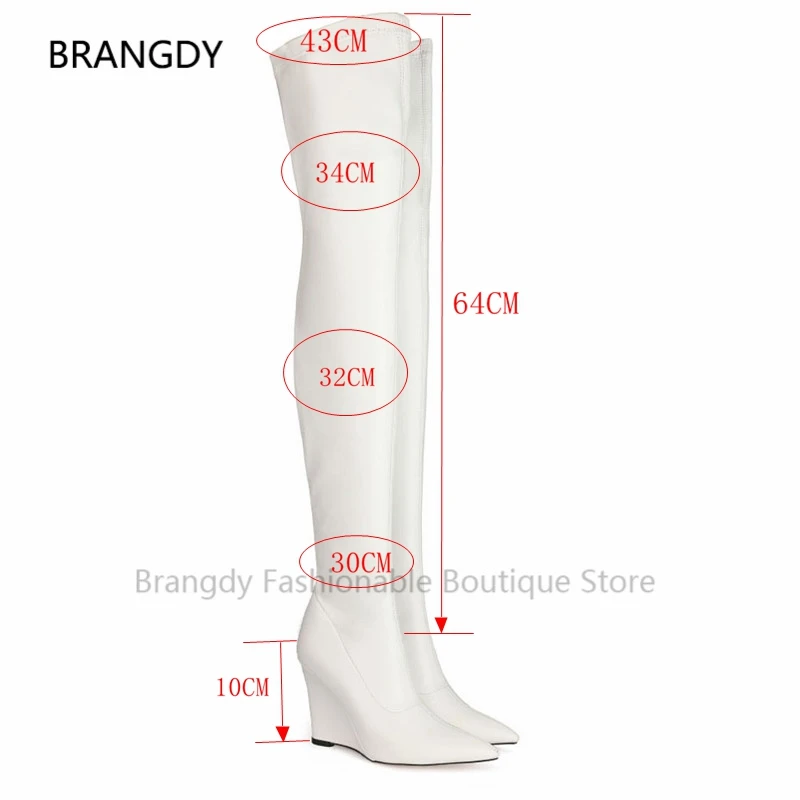 

2021 Autumn Women Suede Thigh High Boots Pointed Stretch Lycra Ladies Wedges Heel Botas Female Runway Banquet Botas Altas Mujer